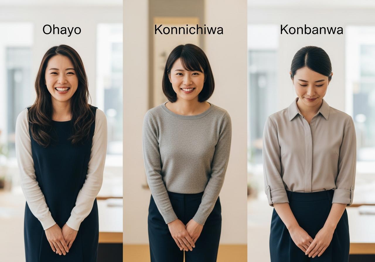 Phân biệt bộ ba lời chào cơ bản: Ohayo, Konnichiwa, Konbanwa